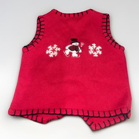Vintage MANDAL BAY Kids Red Snowman Knit Sweater Vest Size Small 4/5￼ - Picture 2 of 8